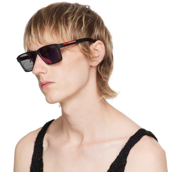 Prada Linea Rossa Men Sunglasses Black Grey Red Rectangle PS05YS 1BO10A NEW - Picture 7 of 7